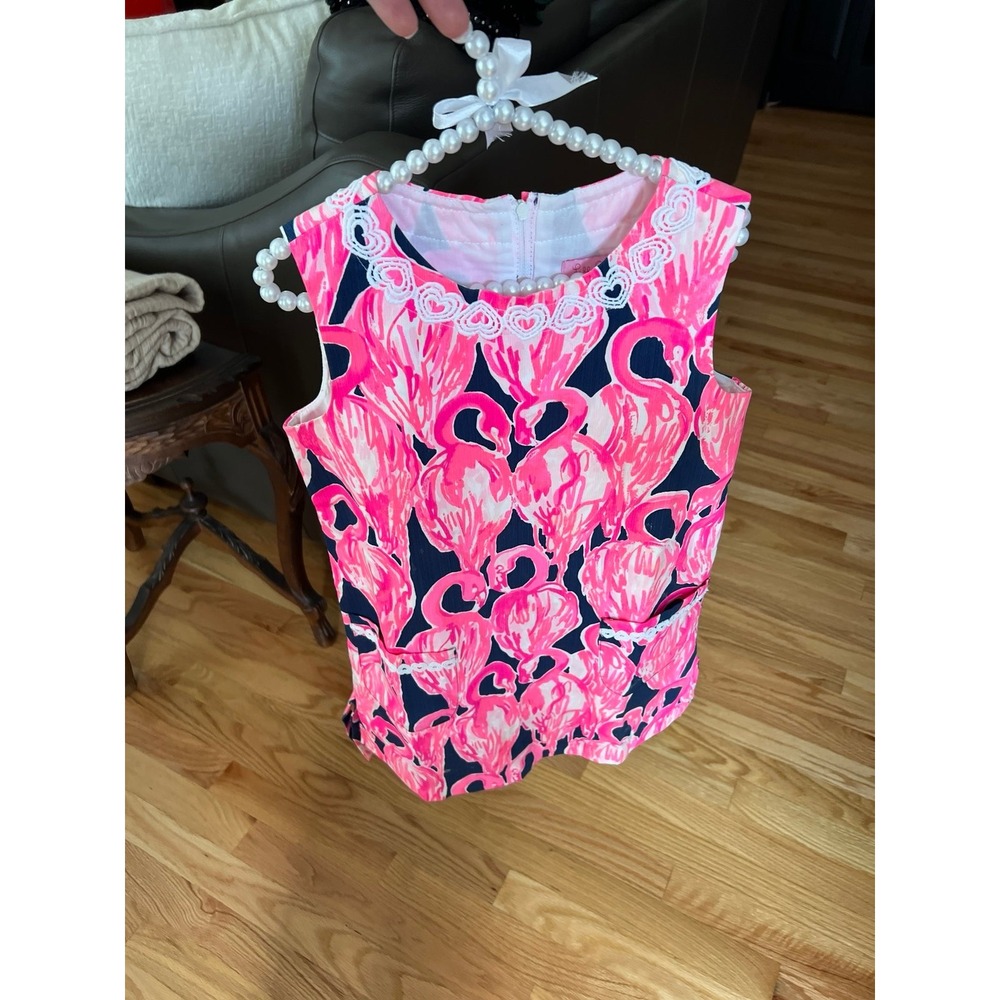 Lilly Pulitzer Mila Shift Dress High Tide Navy Via Amor Flamingos Size 7‎